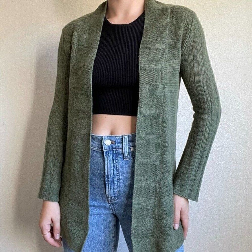 QI Cashmere Womens Green Soft Lightweight Open Cardigan Sz S